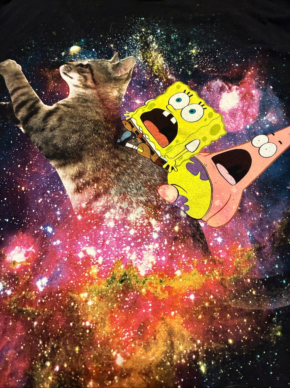 SpongeBob Squarepants Black Galaxy Cat & Patrick Pet Tee